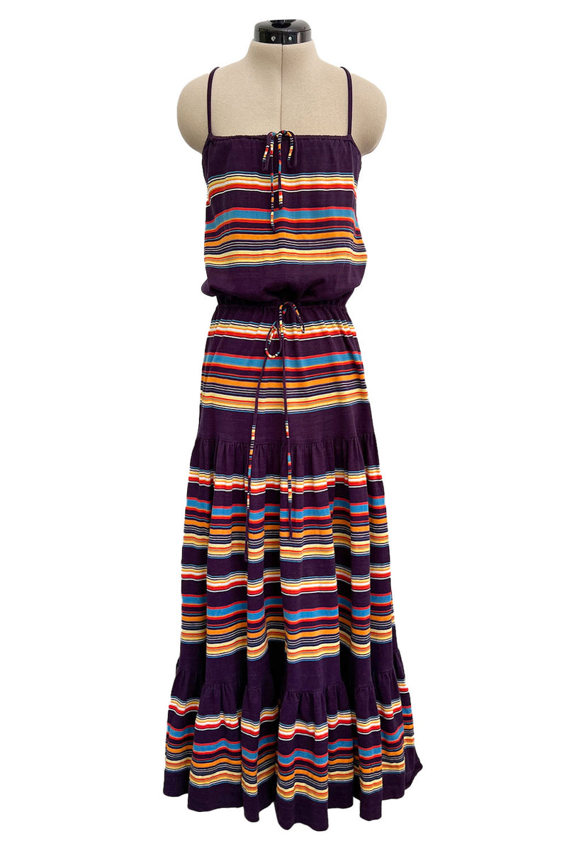 Spring 1977 Christian Dior by Marc Bohan Purple & Multi Coloured Stripe Cotton Jersey Dress