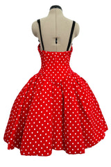 Spring 1988 Christian Lacroix Demi-Couture Runway Red Polkadot Dress w Detachable Sleeves