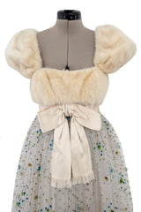Incredible 1968 Sarmi Ivory Silk Net Dress w Mink Bodice & Metallic Tinsel Dot Detailing