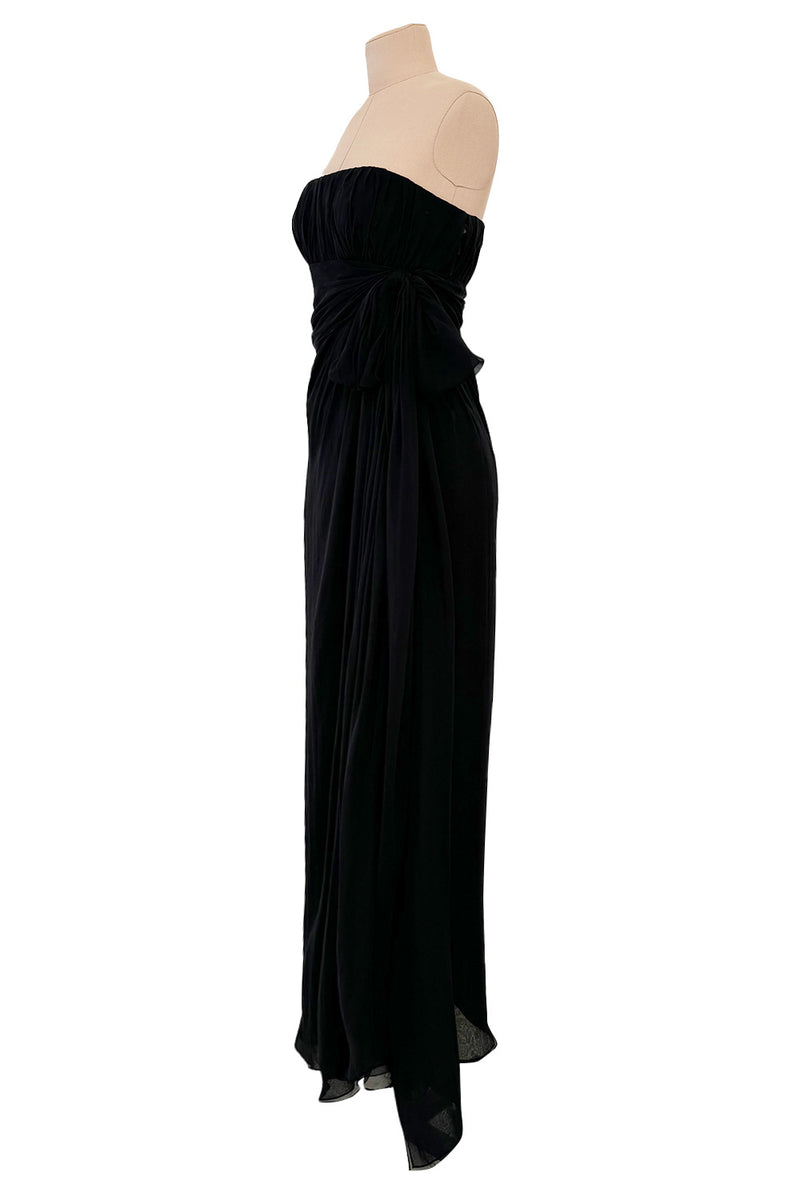 Rarest Spring 2002 Yves Saint Laurent Haute Couture Final Collection Black Silk Chiffon Dress