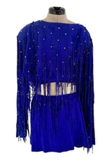 Rare 1980s Jan Faulkner Hand Made Blue Suede Mini Dress & Matching Belt