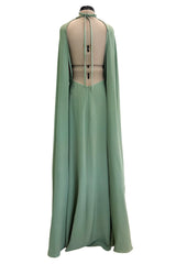 Exceptional 2010s Valentino by Pierpaolo & Piccioli & Maria Grazia Chiuri Pale Green Backless Caped Sleeve Dress