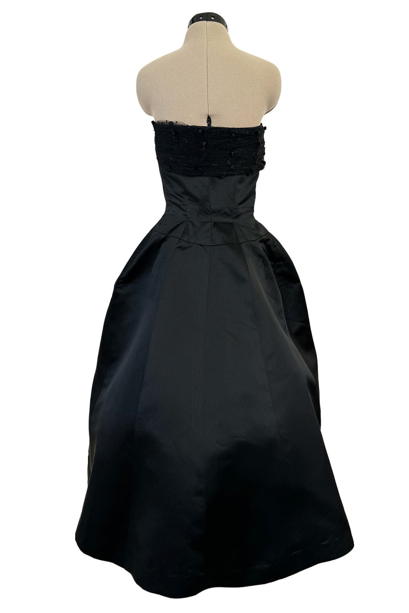 Extraordinary Winter 1954 Cristobal Balenciaga Haute Couture Strapless Black Silk Dress w Lace Bodice