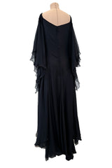 Beautiful Fall 2002 Valentino by Mr. Valentino Runway Look 65 Flowing Black Silk Chiffon Caftan Dress