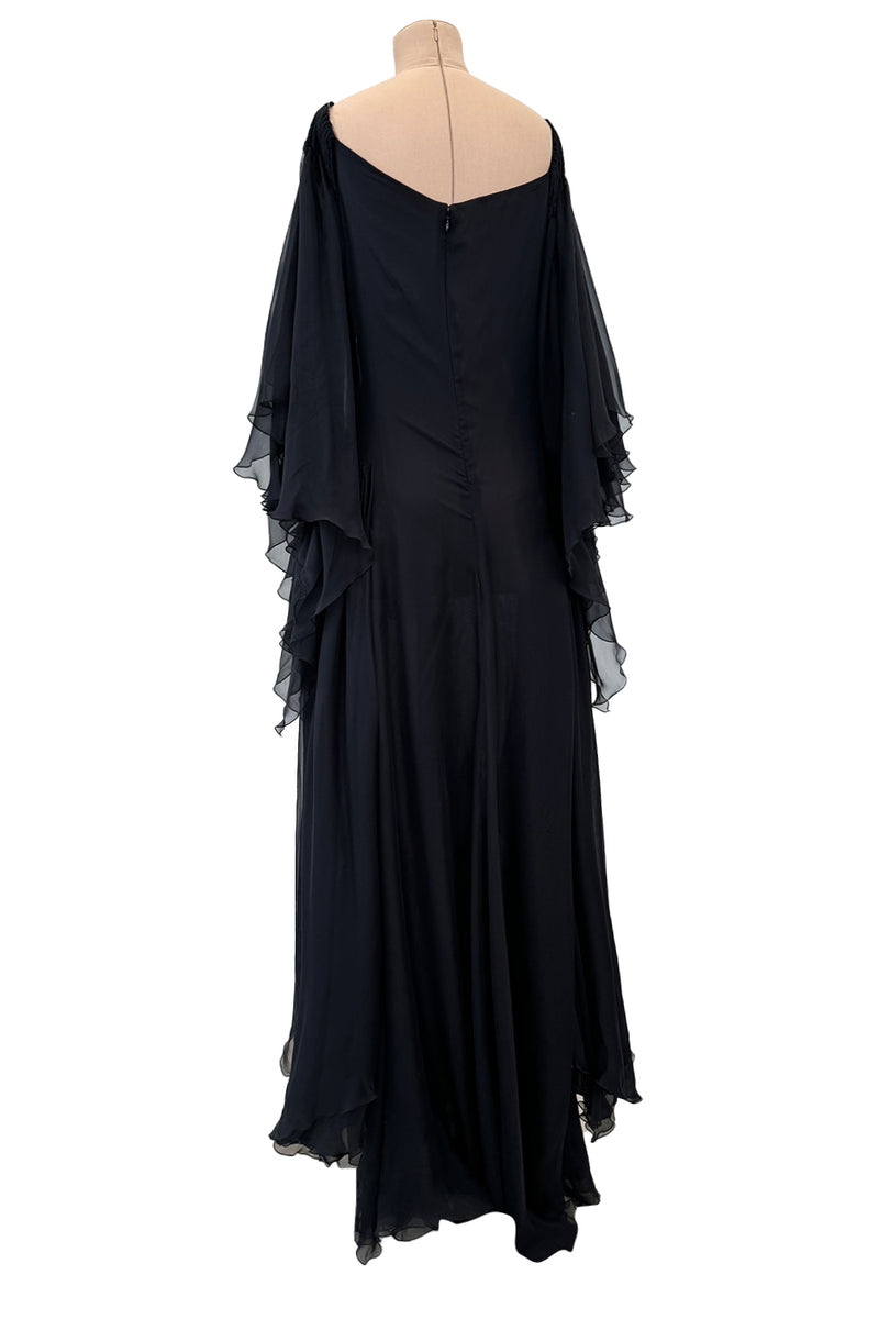 Beautiful Fall 2002 Valentino by Mr. Valentino Runway Look 65 Flowing Black Silk Chiffon Caftan Dress