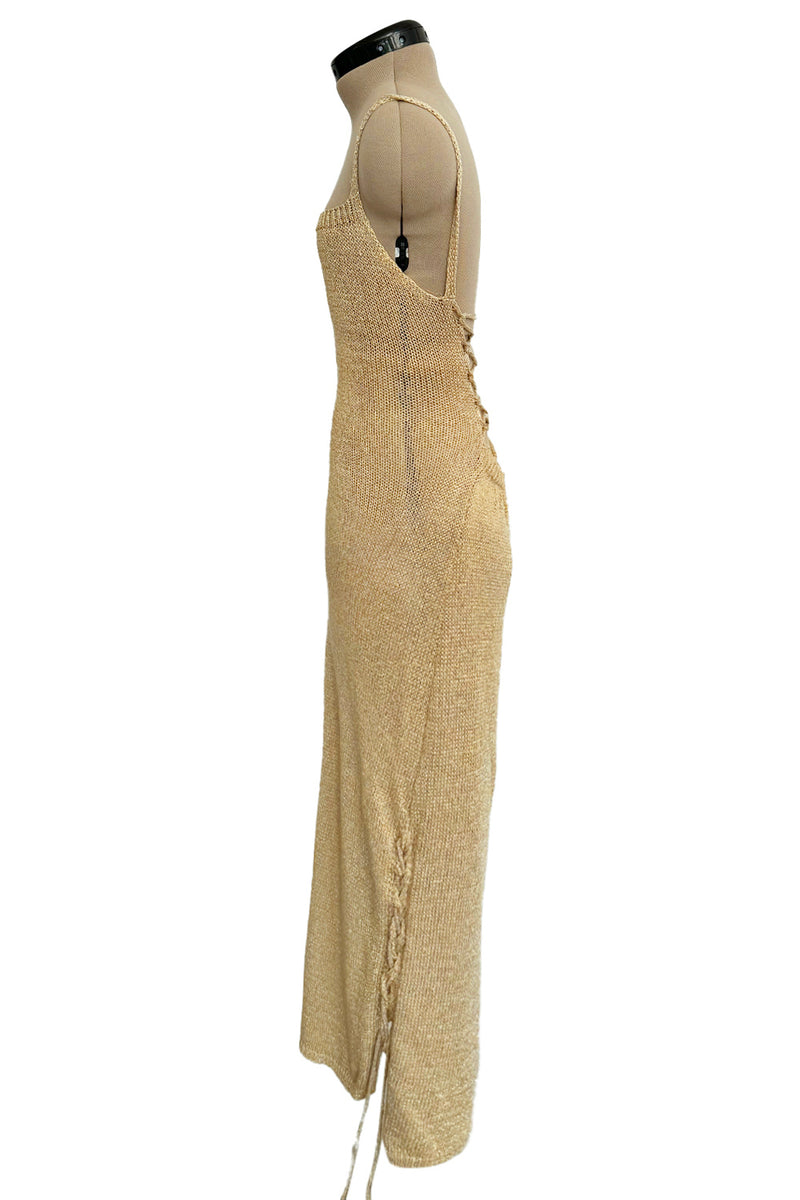 Amazing 1990s Gianni Versace Gold Metallic Knit Dress w Open or Lace u Shrimpton Couture Amazing 1990s Gianni Versace Gold Metallic Knit Dress w Open or Lace u Shrimpton Couture