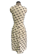 Rare & Chic Fall 1999 John Galliano Soft Ivory Wool Sleeveless Shift Dress Covered in Tiny Black Yarn Bows