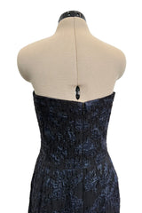 Pre-Fall 2011 Oscar de la Renta Runway Look 44 Strapless Black Silk Chiffon & Blue Embellished Jumpsuit
