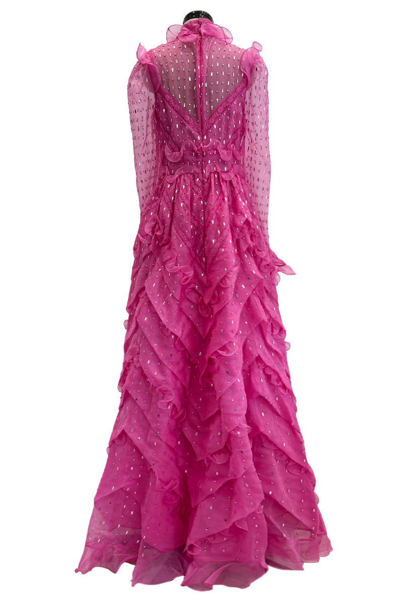 Spring 2018 Valentino by Pierpaolo Piccioli Pink Silk Organza Dress w Rhinestones & Metallic Silver Appliques