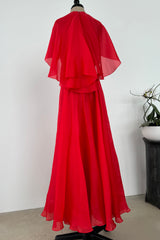 1979 Givenchy Red Organza Caped Dress