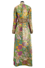 Incredible 1960s Malcolm Starr by Elinor Simmons Green & Gold Metallic Beaded Dress