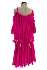 Prettiest circa Spring 1978 Christian Dior by Marc Bohan Pink Silk Chiffon Dress w Ribbon Detailing