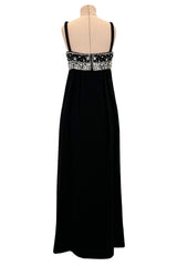 Sophisticated 1960s Donald Brooks Fine  Black Wool Crepe Dress w Elaborate Rhinestone Detailing