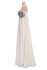 2022 Alexander McQueen by Sarah Burton Silk Chiffon Dress w Silver Bead Detailed Bodice