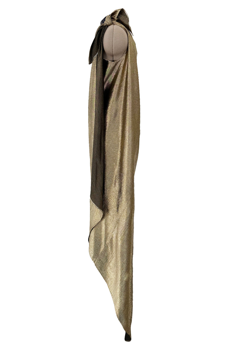 Rare Halston 1976 Couture One Shoulder Gold Metallic Lame Sarong Dress