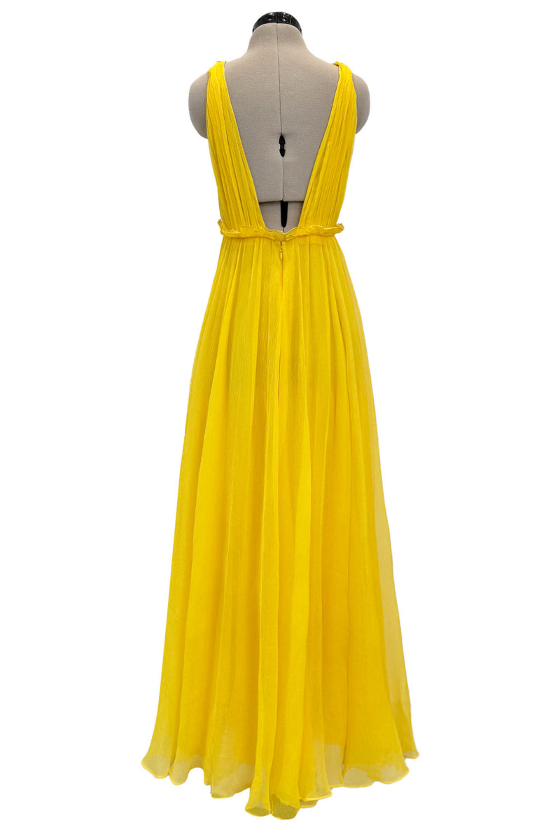 Resort 2018 Christian Dior by Maria Grazia Chiuri Runway Look 47 Plunge Yellow Silk Chiffon Dress Size 42