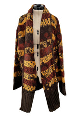 Fall 1994 Christian Lacroix Runway Knit Printed Striped Slouchy Cardigan w Original Belt
