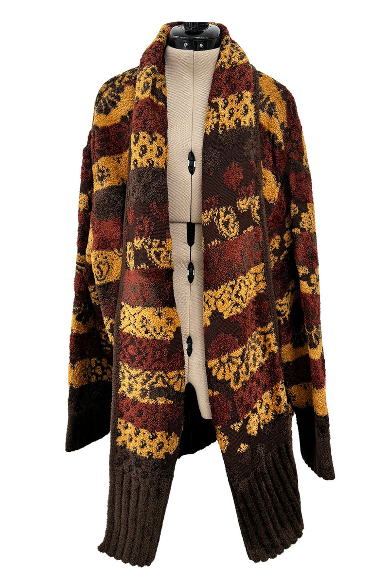 Fall 1994 Christian Lacroix Runway Knit Printed Striped Slouchy Cardigan w Original Belt