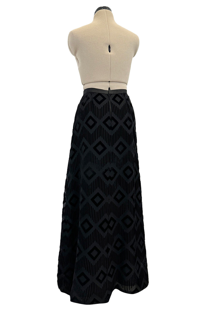 Prettiest 1960s Pierre Balmain Full Length Fused Velvet in Black Silk Geometric Pattern Skirt