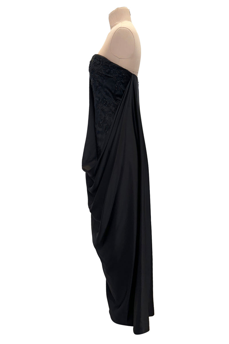 Incredible Fall 2008 Alexander McQueen Draped Strapless Silk Dress w Elaborate Beading