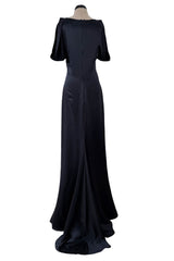 Fabulous 2010 Alexander McQueen Bias Cut Liquid Black Silk Dress w Amazing Wide Loop Sleeves