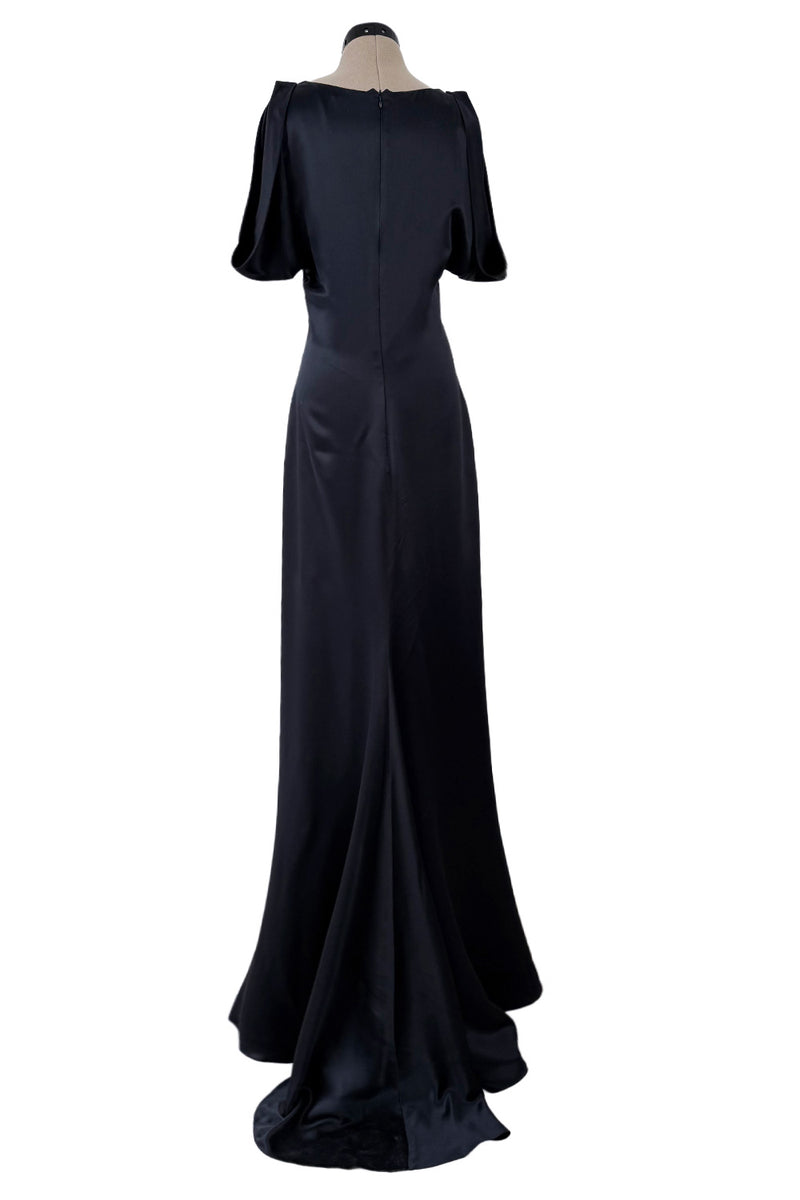 Fabulous 2010 Alexander McQueen Bias Cut Liquid Black Silk Dress w Amazing Wide Loop Sleeves
