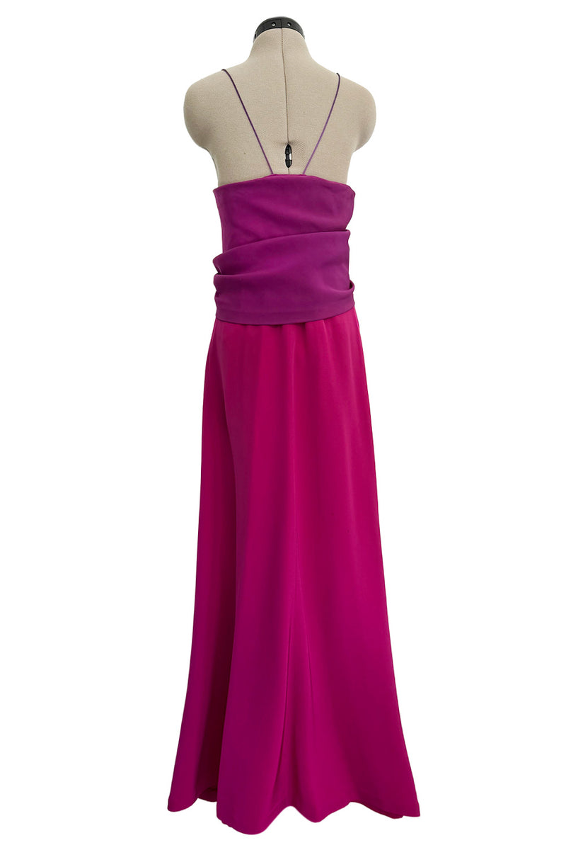 Spring 1985 Yves Saint Laurent Haute Couture Pink Silk Dress w Purple Bodice & Long Front Panel Detail