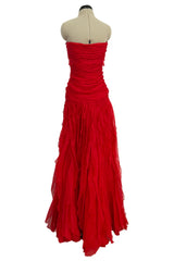 Spring 2007 Valentino Runway Look 57 Strapless Red Silk Chiffon Ruffle Dress