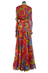 Spectacular Fall 1989 Yves Saint Laurent Runway Metallic Gold Detailed Silk Chiffon Dress