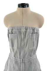 Amazing Unlabeled Vintage Starpless Grey Cotton Canvas Jumpsuit w Top Stitching & Pockets