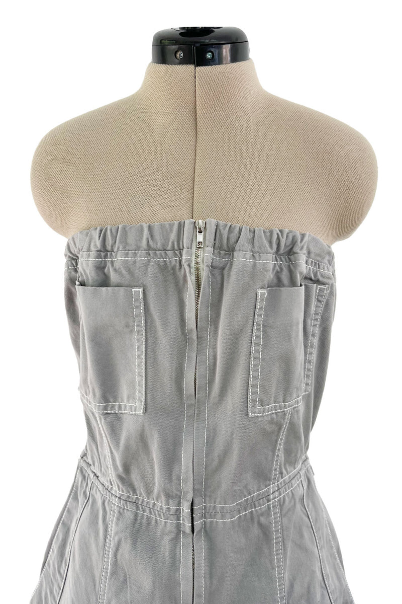 Amazing Unlabeled Vintage Starpless Grey Cotton Canvas Jumpsuit w Top Stitching & Pockets