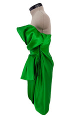 Superb Fall 1987 Yves Saint Laurent Haute Couture Green Version of Runway Dress w Silk Bow