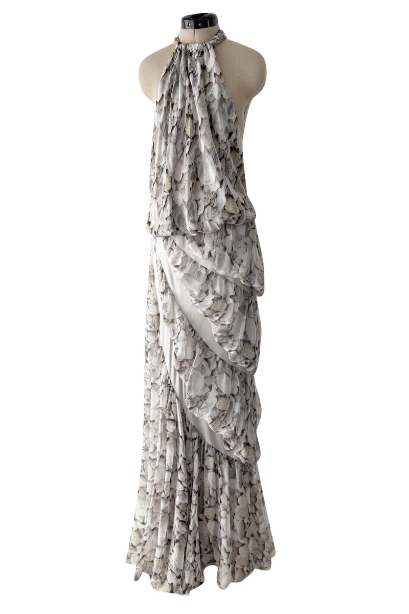 Dreamy Fall 2008 Ungaro by Esteban Cortazar Runway Look 18 Printed Chiffon Backless Halter Dress