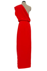 Spring 1980 Christian Dior by Marc Bohan Haute Couture One Shoulder Coral Red Silk Dress