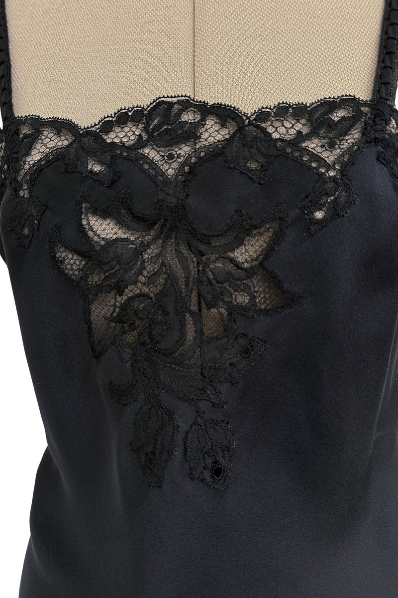 Prettiest Spring 1984 Emanuel Ungaro Haute Couture Black Silk & Handmade Lace Camisole
