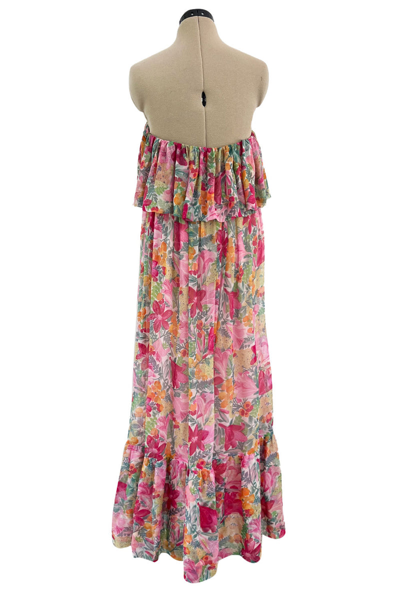 Important Spring 1978 Christian Dior by Marc Bohan Prettiest Pink Floral Silk Chiffon Strapless Dress