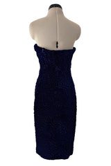 Fantastic Fall 1986 Yves Saint Laurent Runway Strapless Deep Purple-Blue Hand Gathered Velvet Dress