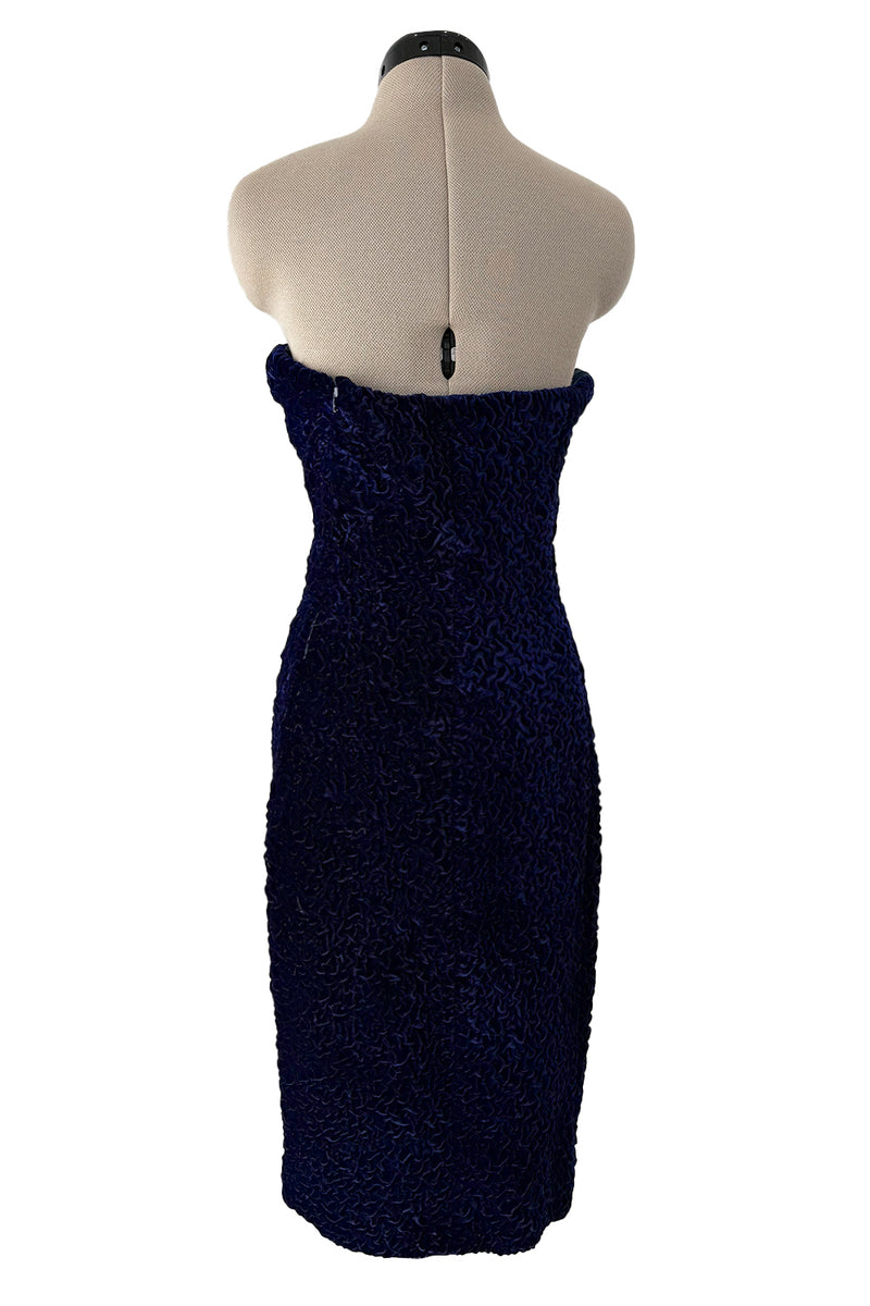 Fantastic Fall 1986 Yves Saint Laurent Runway Strapless Deep Purple-Blue Hand Gathered Velvet Dress