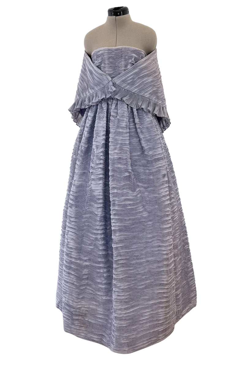 Elegant Late 1950s Sybil Connolly Couture Pale Lavender Pleated Linen Strapless Dress w Shawl