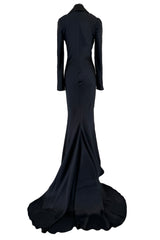 Fall 2007 Alexander McQueen Black Bias Cut Hammered Silk Dress w Beaded Collar
