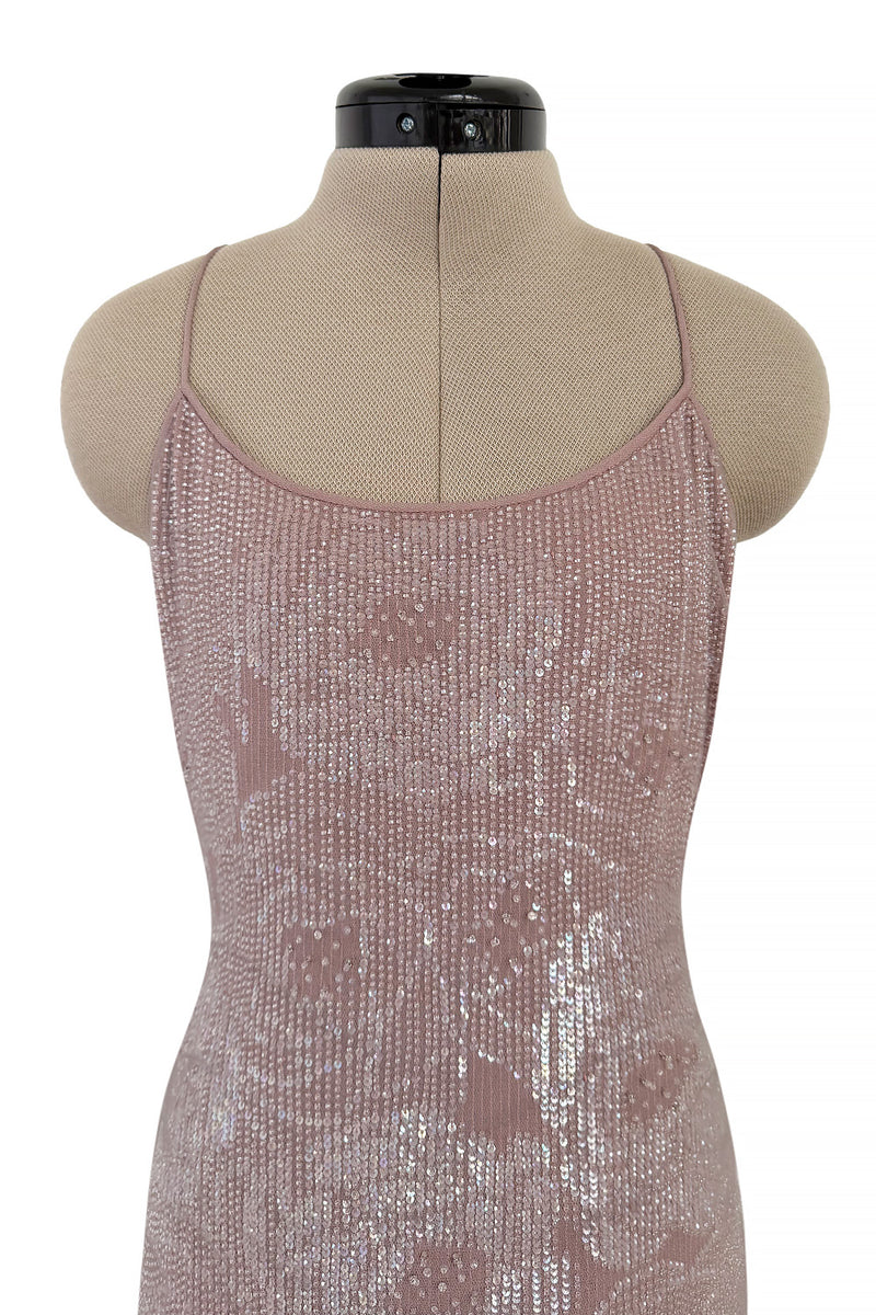 Exceptional Spring 1999 Giorgio Armani Runway Palest Ballet Nude Pink Floral Sequin Dress