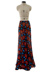 Outstanding Spring 1974 Yves Saint Laurent Floral Print Silk Chiffon Top & Skirt Set