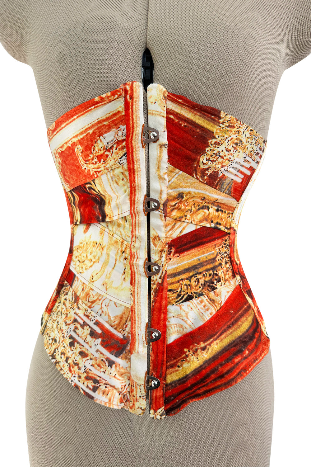 Amazing Spring 2003 Roberto Cavalli Printed Silk Lace Up Corset