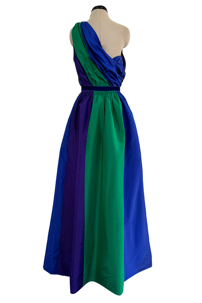 Spectacular 1970s Givenchy One Shoulder Silk Dress w Brilliant Blue, D Shrimpton Couture Spectacular 1970s Givenchy One Shoulder Silk Dress w Brilliant Blue, D Shrimpton Couture