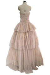 Prettiest Fall 2024 Atelier Prabal Gurung Look 7 Black Dotted Pale Nude Pinkish Net Strapless Dress w Full Skirts