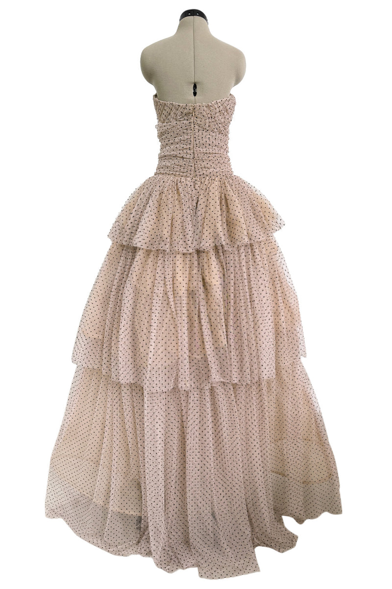 Prettiest Fall 2024 Atelier Prabal Gurung Look 7 Black Dotted Pale Nude Pinkish Net Strapless Dress w Full Skirts