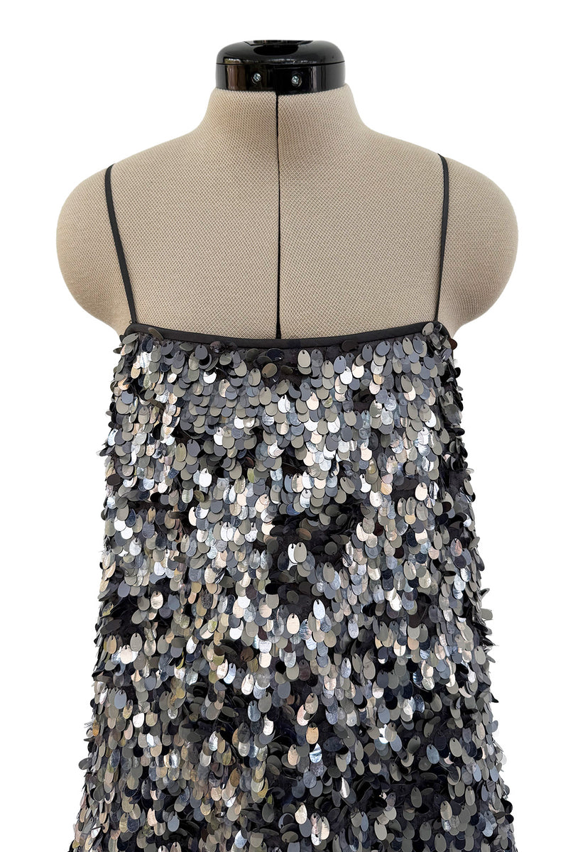 Easy-to-Wear Spring 2020 Emporio Armani Runway Look 59 Grey Silk Organza Silver Sequin Dress