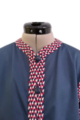Spring 1977 Yves Saint Laurent Runway Blue Cotton Jacket w Wide Red, White & Blue Braided Trim