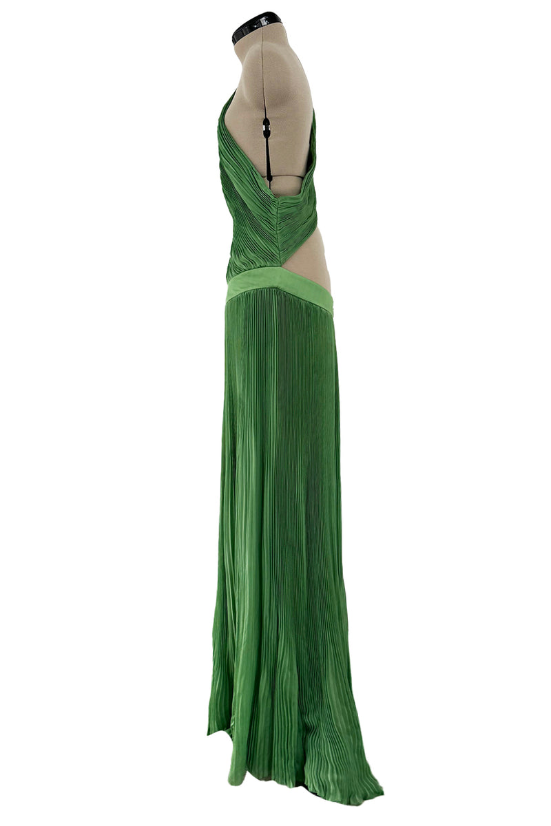 Very Rare Spring 2007 Roberto Cavalli Green Pleated Silk Chiffon Dress w Open Back & Sides