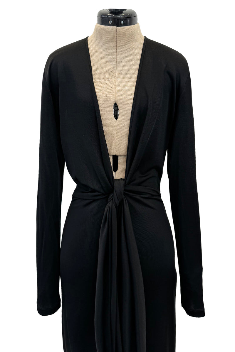 Spring 2018 Givenchy by Clare Wright Keller Long Tie Black Front Plunge Jersey Dress